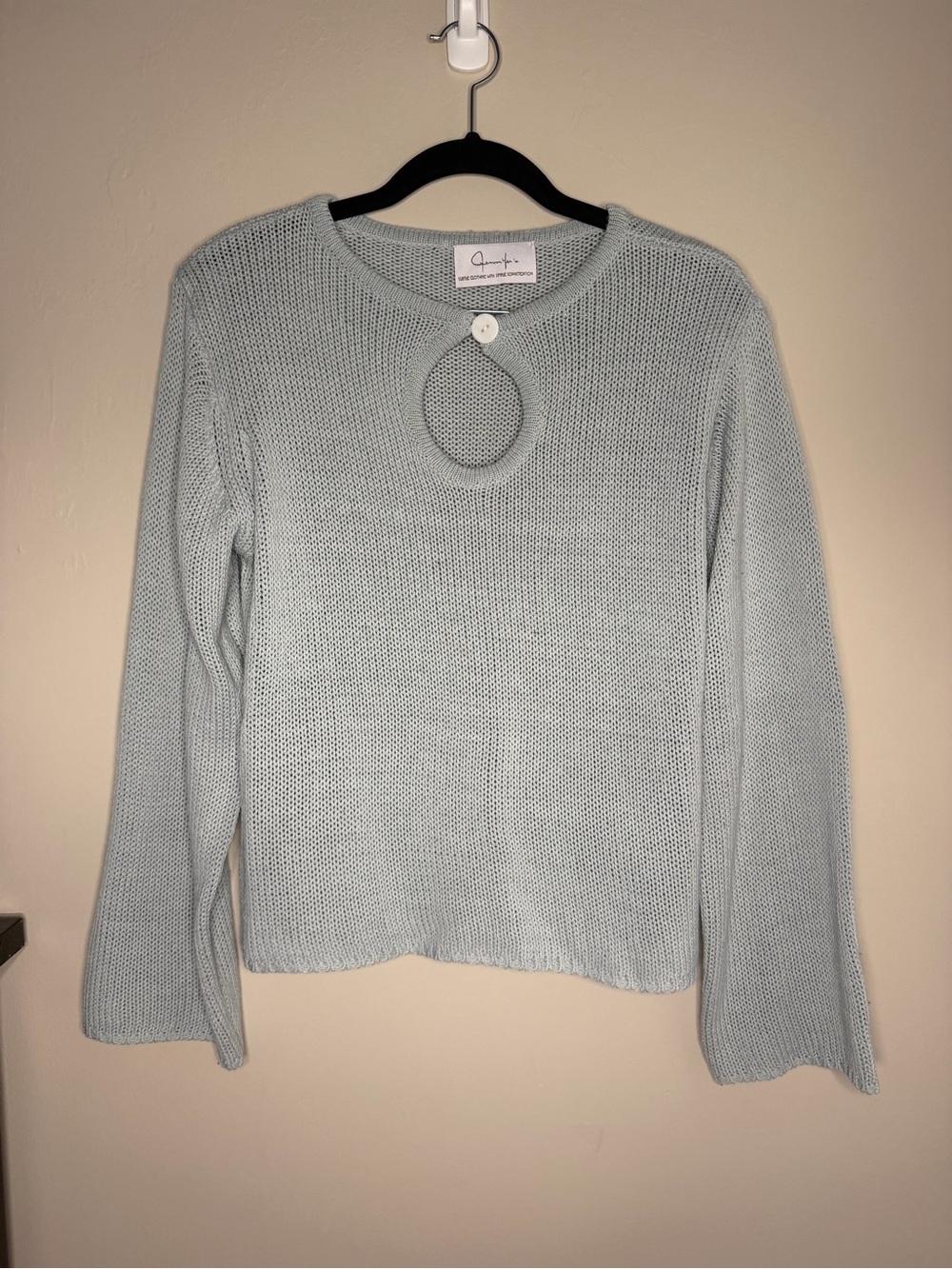 Knit Crewneck Sweater with Keyhole Button Detail